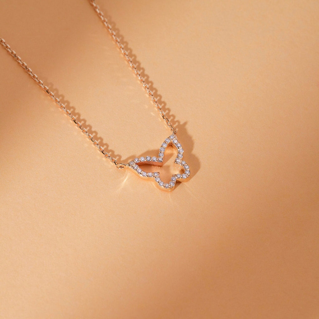 0.07 TCW Round Cut Butterfly Moissanite Diamond Necklace
