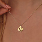 Solid Plain Gold Halloween Pumpkin Pendant Necklace