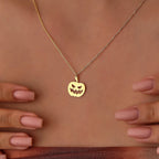 Solid Plain Gold Halloween Pumpkin Pendant Necklace
