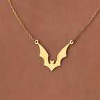 Solid Plain Gold Halloween Dainty Bat Pendant Necklace