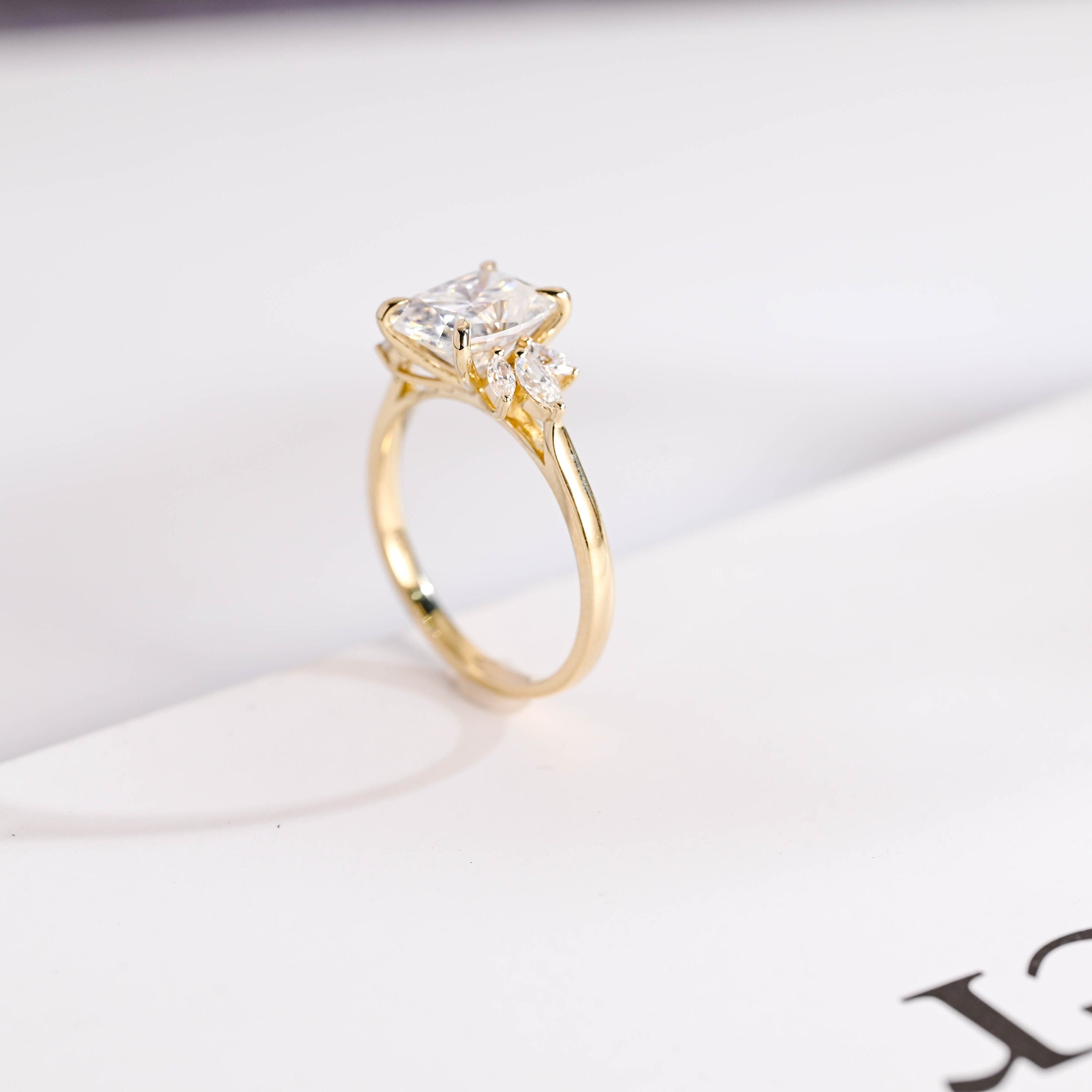 Solid Gold Elongated Cushion Moissanite Engagement Ring, Promise Ring