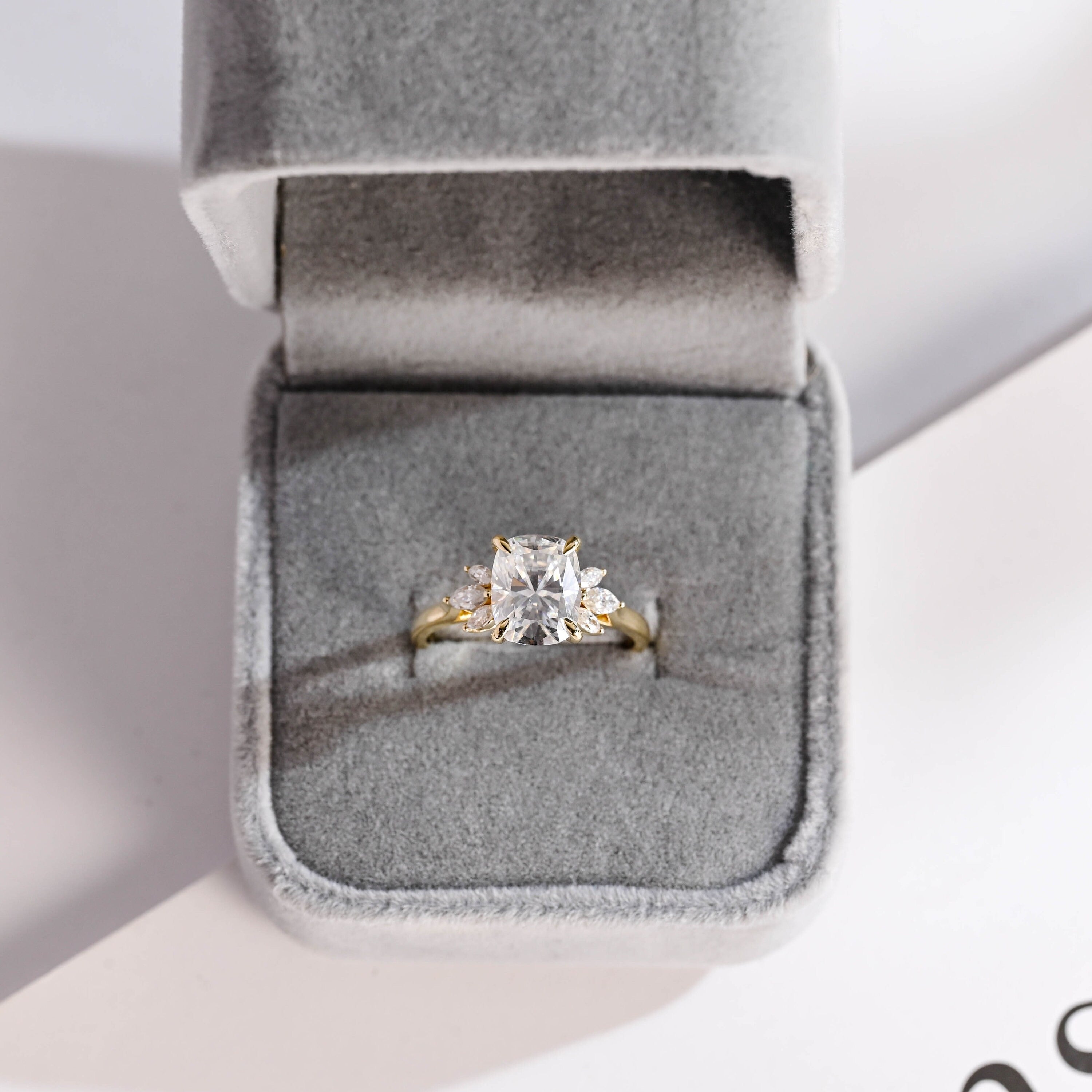 Solid Gold Elongated Cushion Moissanite Engagement Ring, Promise Ring