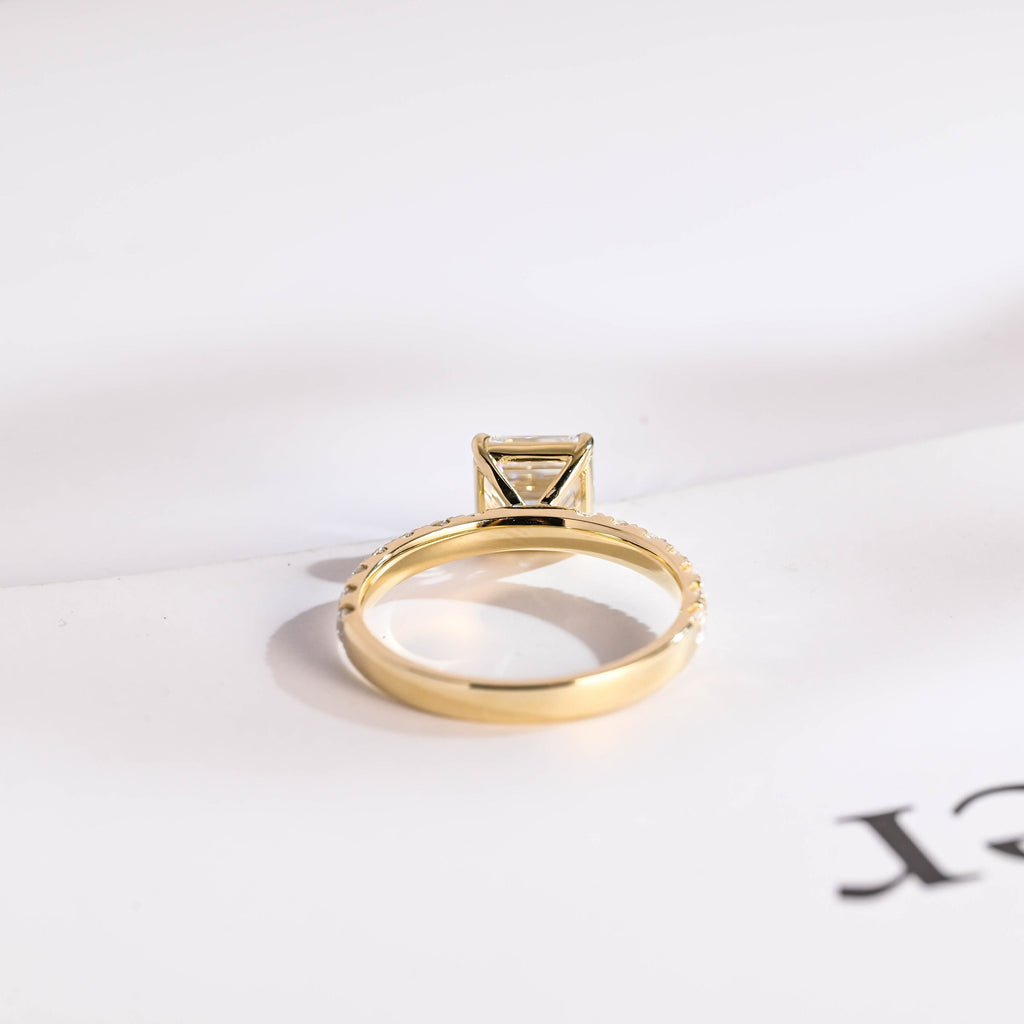 Solid Gold Asscher Cut Moissanite Engagement Ring, Promise Ring