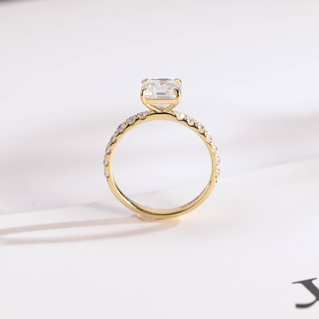 Solid Gold Asscher Cut Moissanite Engagement Ring, Promise Ring