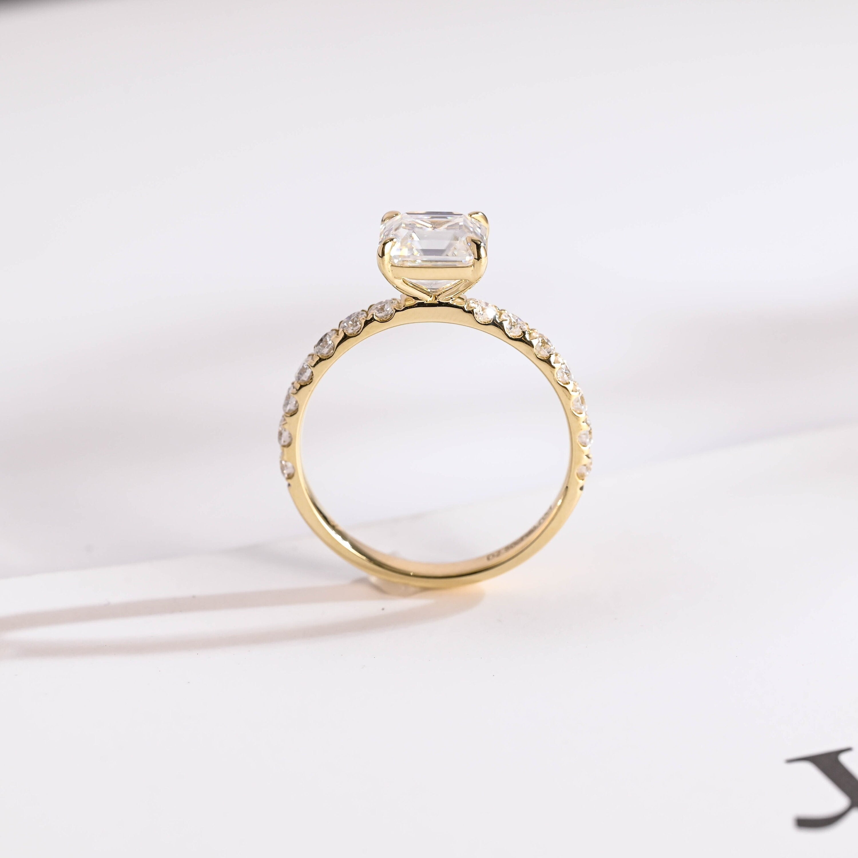 Solid Gold Asscher Cut Moissanite Engagement Ring, Promise Ring