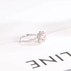 Solid Gold Heart Cut Pink Sapphire Engagement Ring with Double Halo, Statement Ring