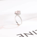 Solid Gold Heart Cut Pink Sapphire Engagement Ring with Double Halo, Statement Ring