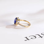 Solid Gold Heart Cut Moissanite Sapphire Engagement Ring with Halo