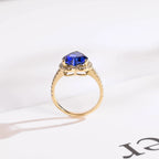Solid Gold Heart Cut Moissanite Sapphire Engagement Ring with Halo