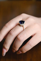 Solid Gold Heart Cut Moissanite Sapphire Engagement Ring with Halo