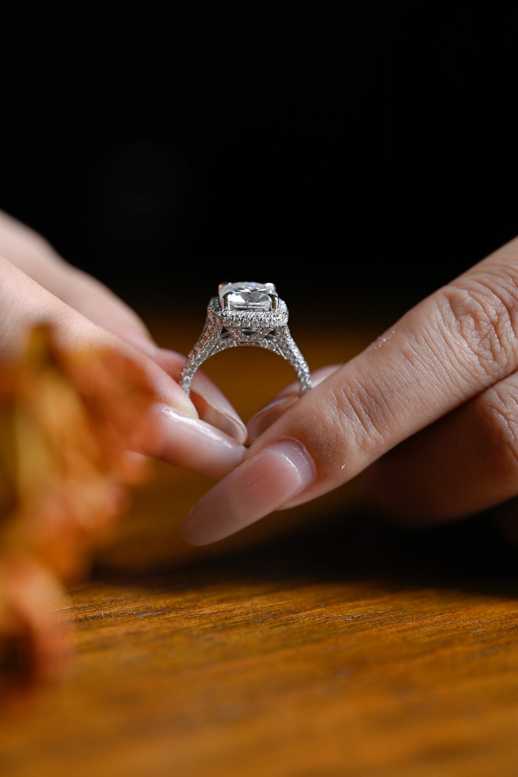 Solid Gold Cushion Cut Moissanite Engagement Ring, Proposal Ring