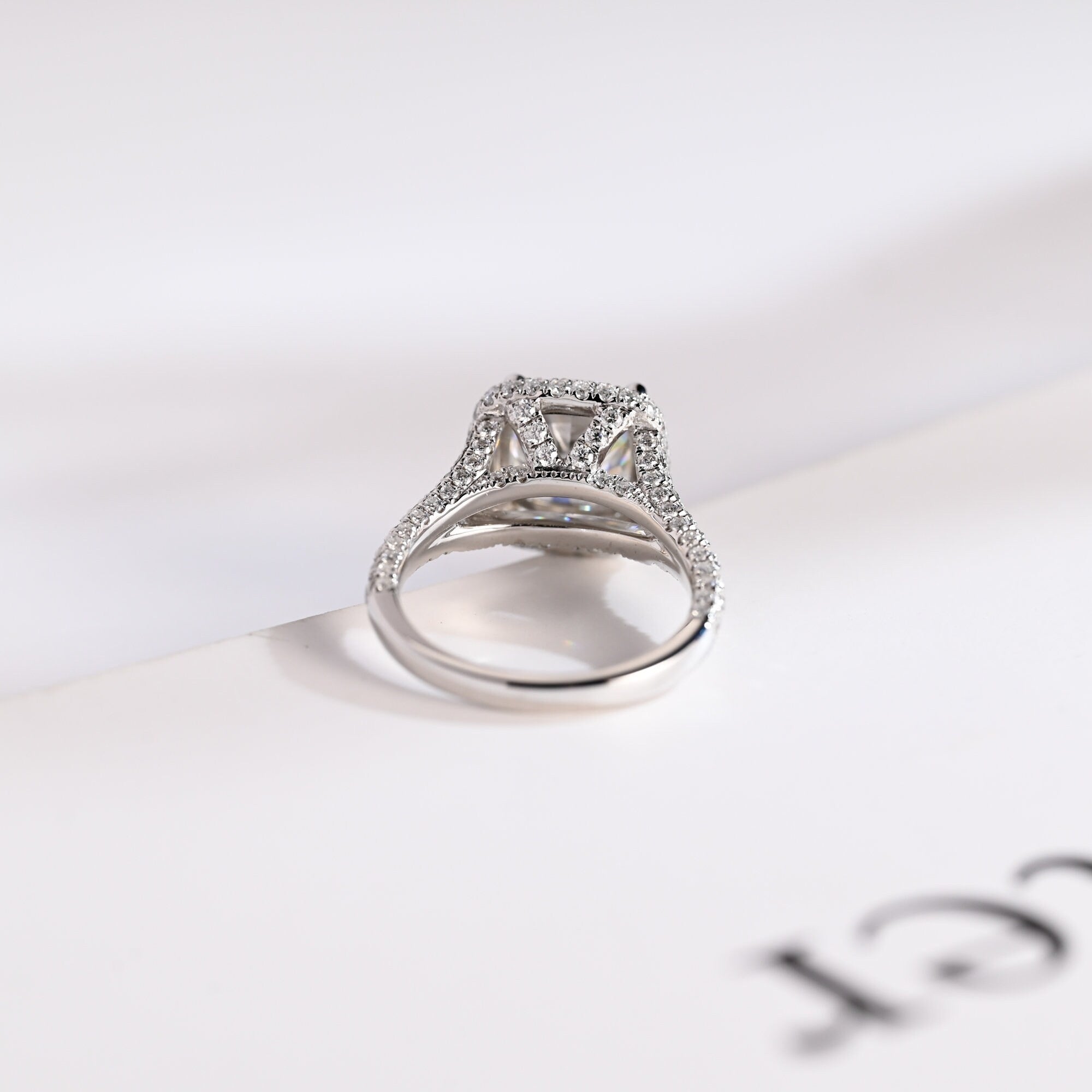 Solid Gold Cushion Cut Moissanite Engagement Ring, Proposal Ring