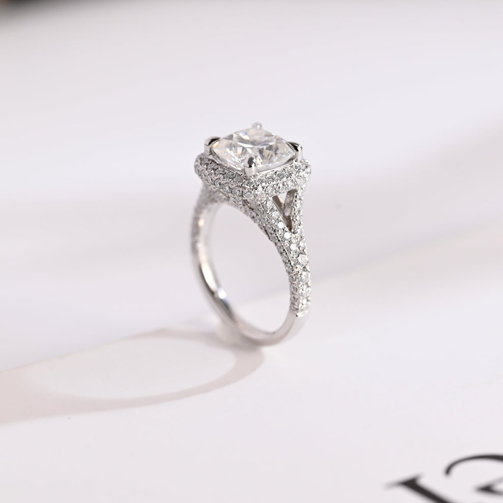 Solid Gold Cushion Cut Moissanite Engagement Ring, Proposal Ring