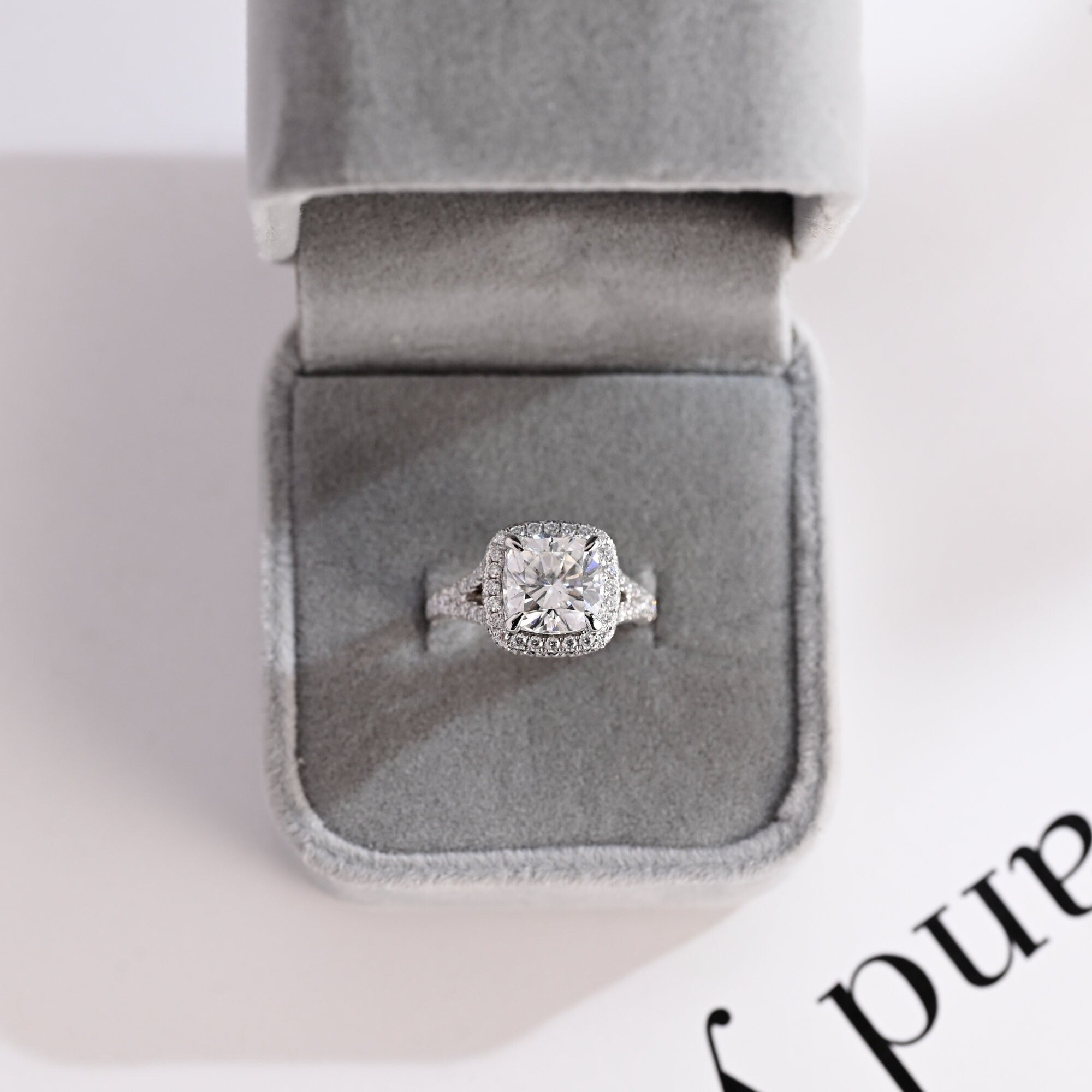 Solid Gold Cushion Cut Moissanite Engagement Ring, Proposal Ring