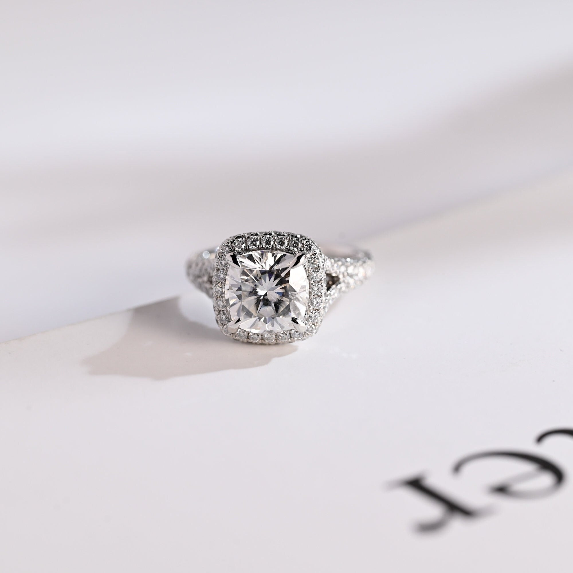 Solid Gold Cushion Cut Moissanite Engagement Ring, Proposal Ring Main image