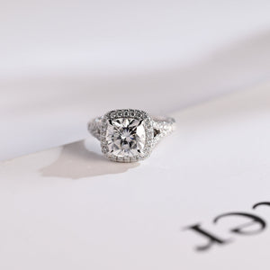 Solid Gold Cushion Cut Moissanite Engagement Ring, Proposal Ring