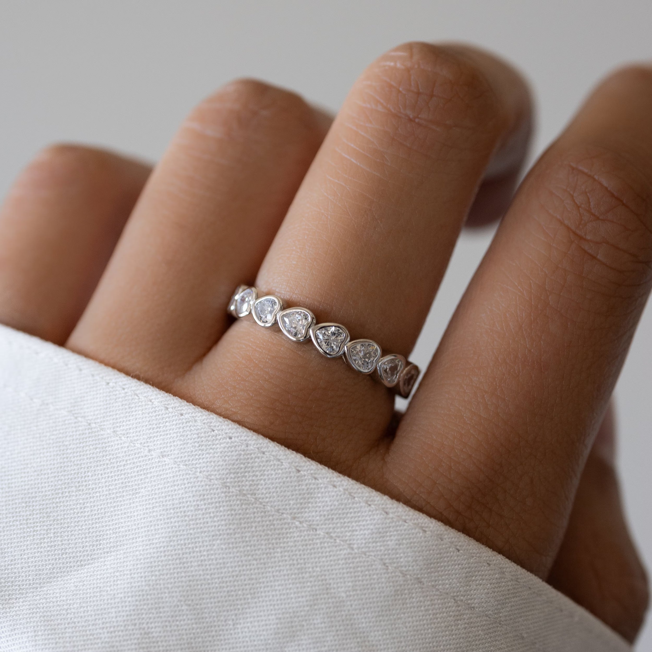 3.0 TCW Heart Cut Unique Eternity Moissanite Wedding Band Main image