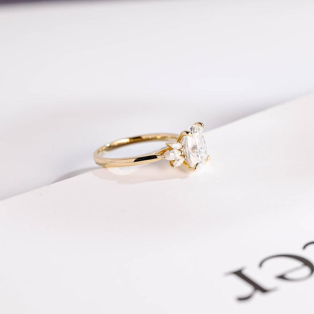 Solid Gold Elongated Cushion Moissanite Engagement Ring, Promise Ring