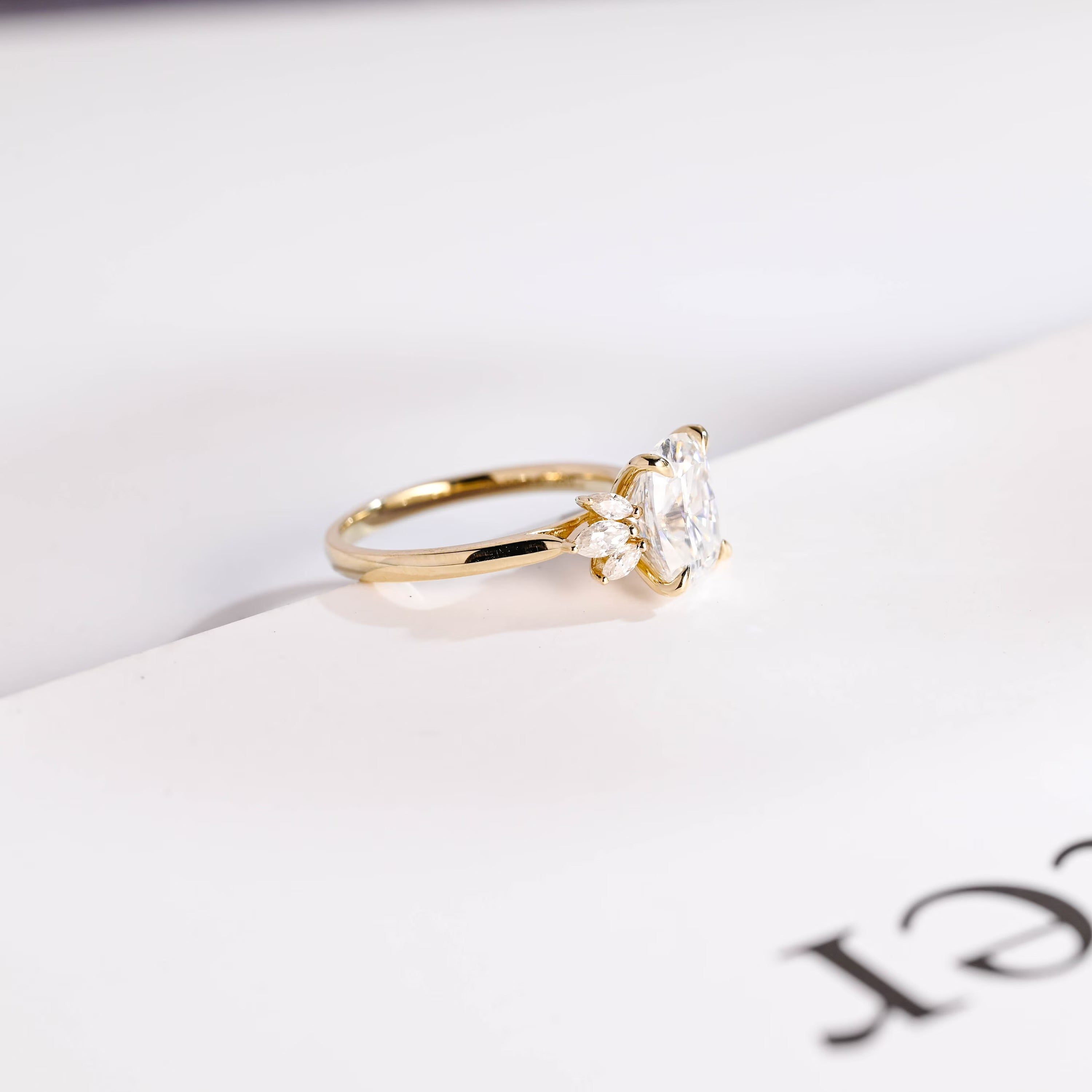 Solid Gold Elongated Cushion Moissanite Engagement Ring, Promise Ring