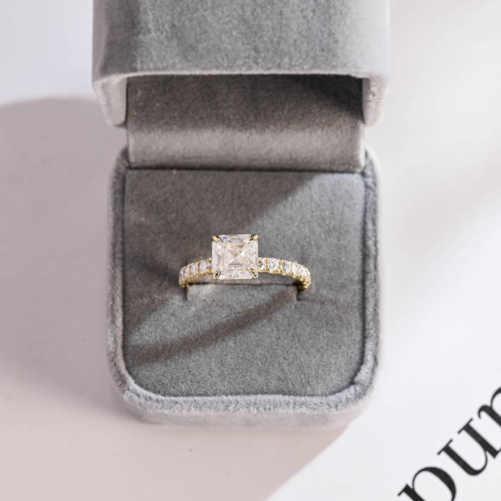 Solid Gold Asscher Cut Moissanite Engagement Ring, Promise Ring