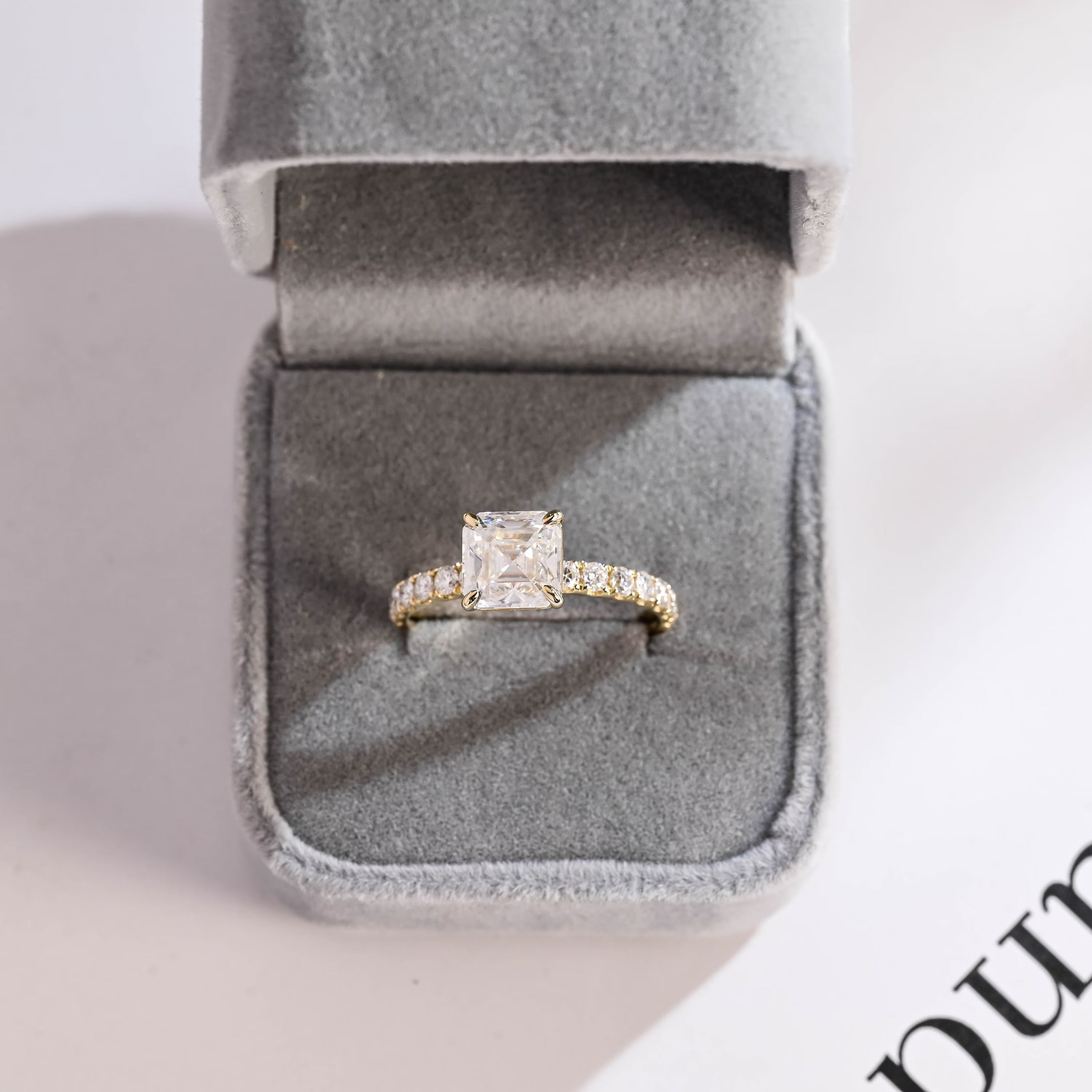 Solid Gold Asscher Cut Moissanite Engagement Ring, Promise Ring