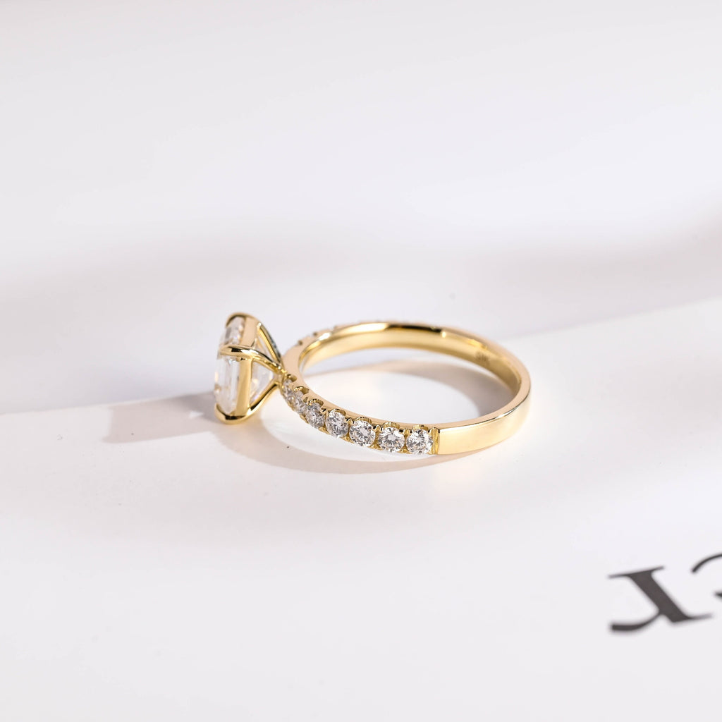 Solid Gold Asscher Cut Moissanite Engagement Ring, Promise Ring