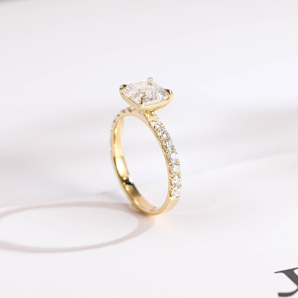 Solid Gold Asscher Cut Moissanite Engagement Ring, Promise Ring