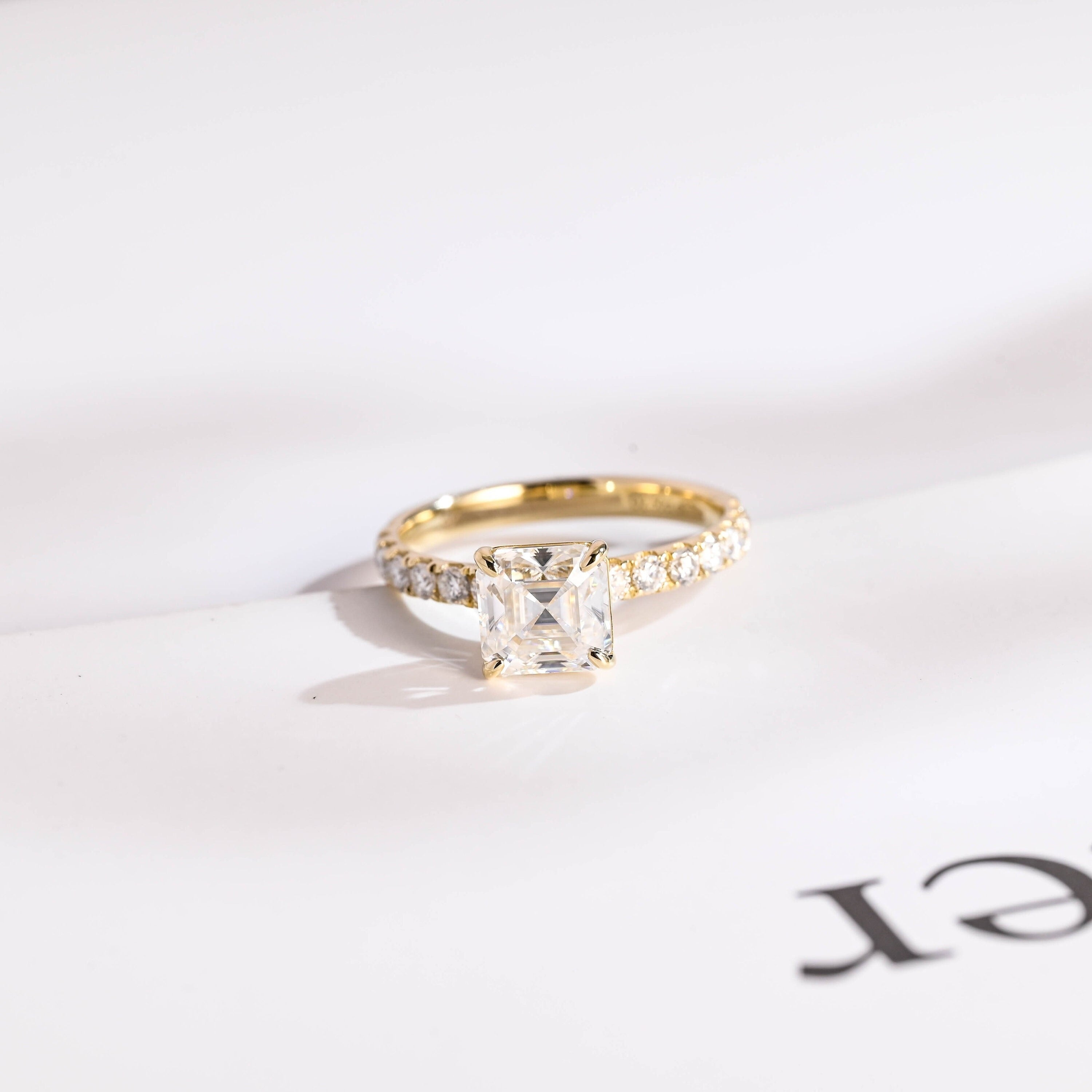 Solid Gold Asscher Cut Moissanite Engagement Ring, Promise Ring Main image