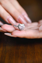 Solid Gold Heart Cut Pink Sapphire Engagement Ring with Double Halo, Statement Ring