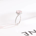 Solid Gold Heart Cut Pink Sapphire Engagement Ring with Double Halo, Statement Ring
