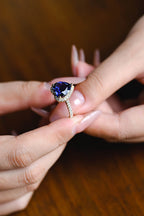 Solid Gold Heart Cut Moissanite Sapphire Engagement Ring with Halo