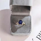 Solid Gold Heart Cut Moissanite Sapphire Engagement Ring with Halo
