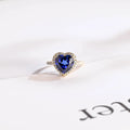 Solid Gold Heart Cut Moissanite Sapphire Engagement Ring with Halo