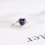 Solid Gold Heart Cut Moissanite Sapphire Engagement Ring with Halo