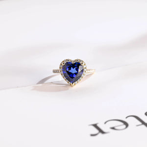 Solid Gold Heart Cut Moissanite Sapphire Engagement Ring with Halo