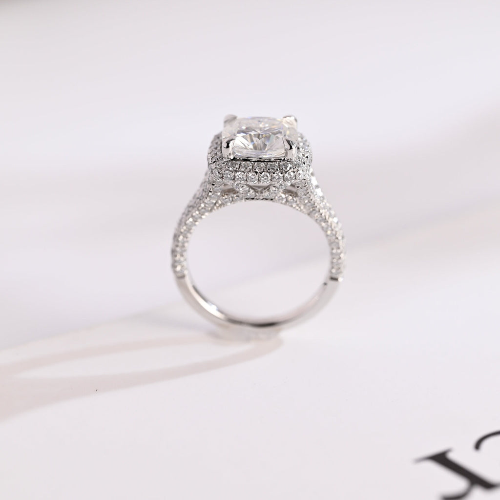 Solid Gold Cushion Cut Moissanite Engagement Ring, Proposal Ring
