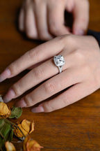 Solid Gold Cushion Cut Moissanite Engagement Ring, Proposal Ring