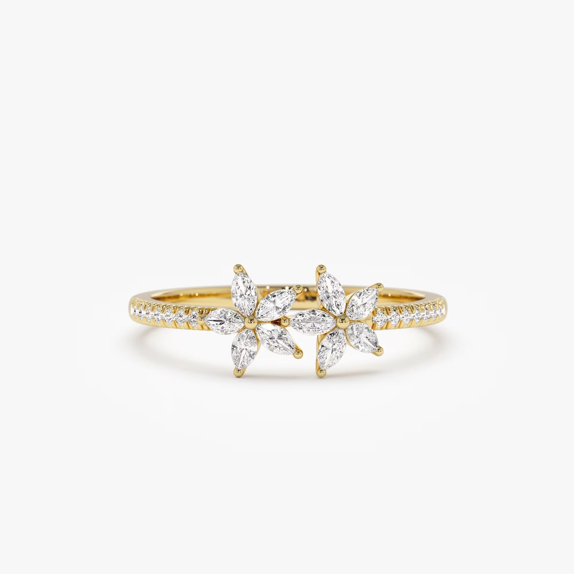 0.36 TCW Round & Marquise Cut Two Flower Moissanite Wedding Band