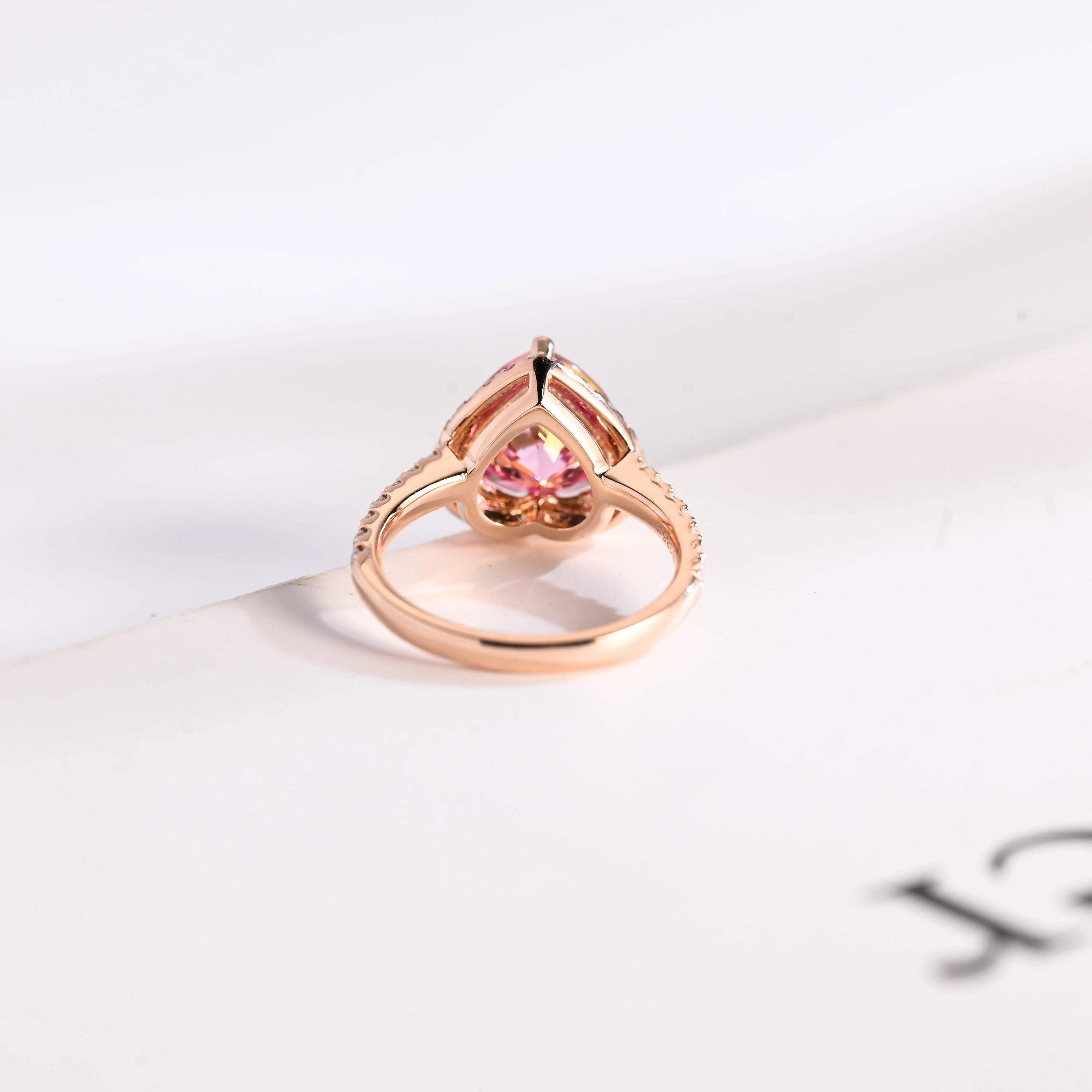 Solid Gold Heart Cut Pink Moissanite Sapphire Engagement Ring