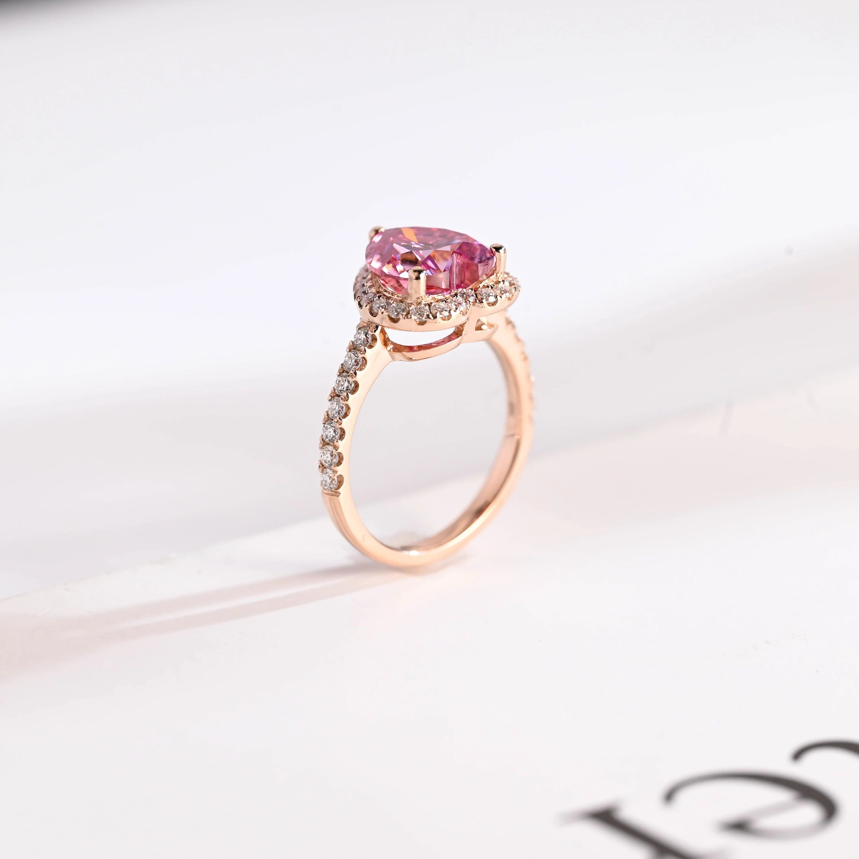 Solid Gold Heart Cut Pink Moissanite Sapphire Engagement Ring