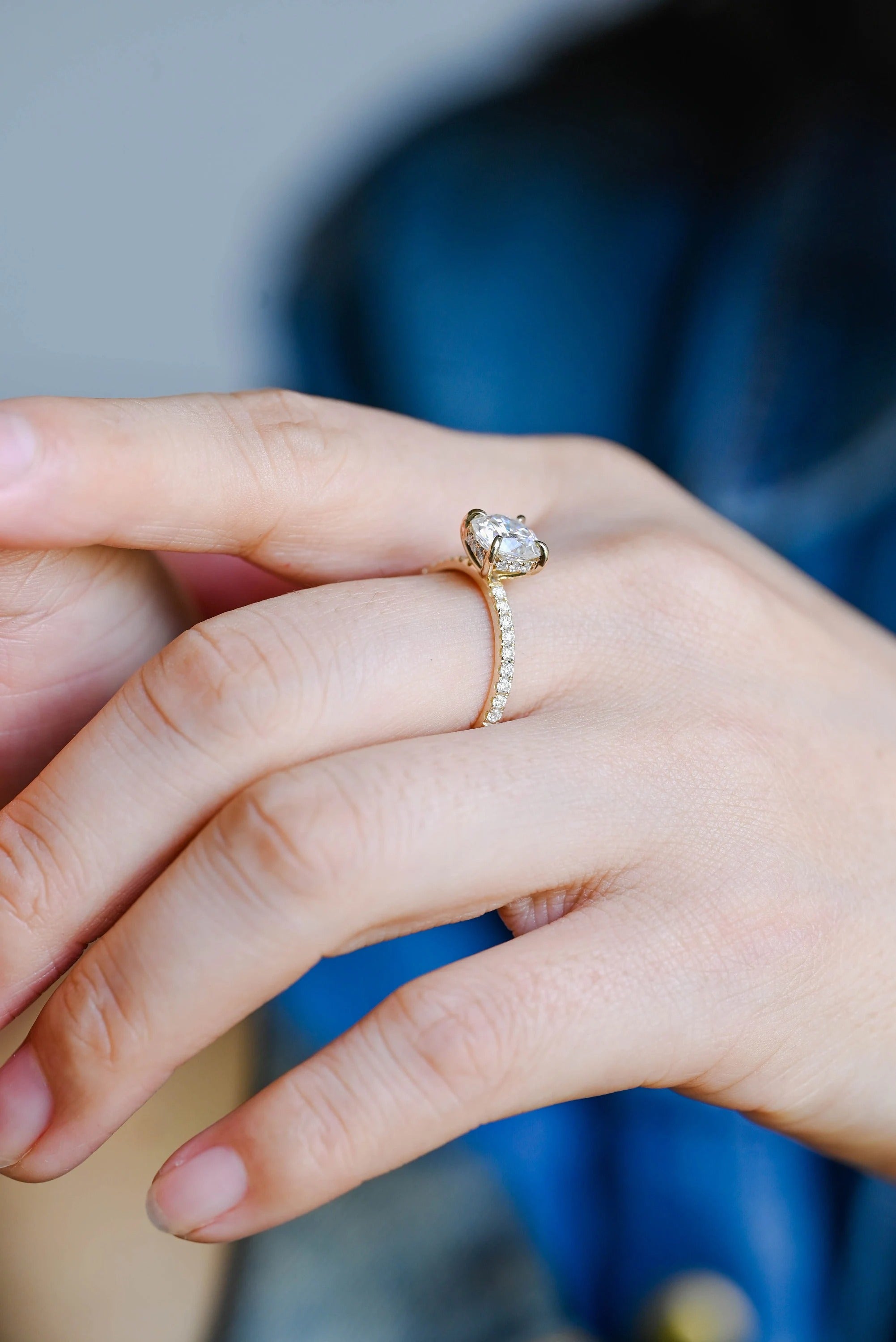 Solid Gold Cushion Cut Moissanite Engagement Ring, Anniversary Gift