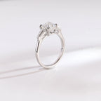 Solid Gold Asscher Cut Moissanite Engagement Ring, Three Stone Ring
