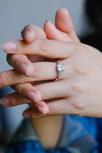 Solid Gold Asscher Cut Moissanite Engagement Ring, Three Stone Ring