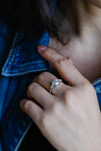 Solid Gold Asscher Cut Moissanite Engagement Ring, Three Stone Ring