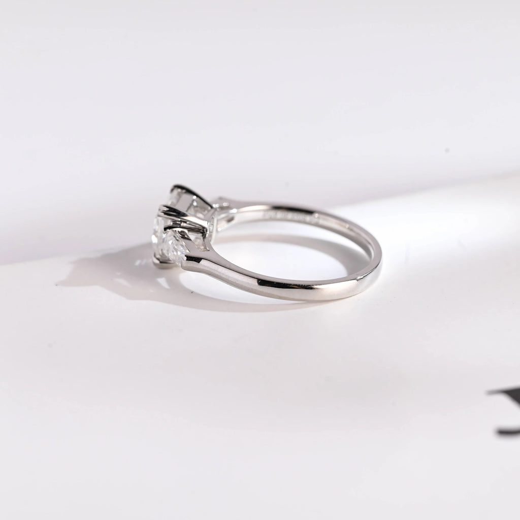 Solid Gold Asscher Cut Moissanite Engagement Ring, Three Stone Ring