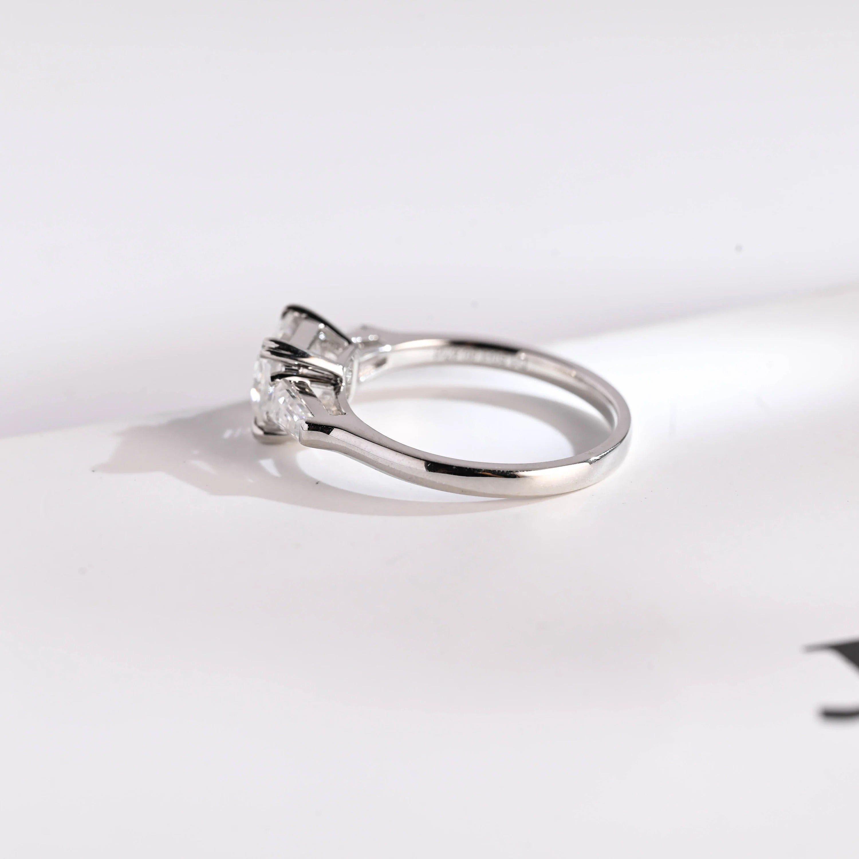 Solid Gold Asscher Cut Moissanite Engagement Ring, Three Stone Ring