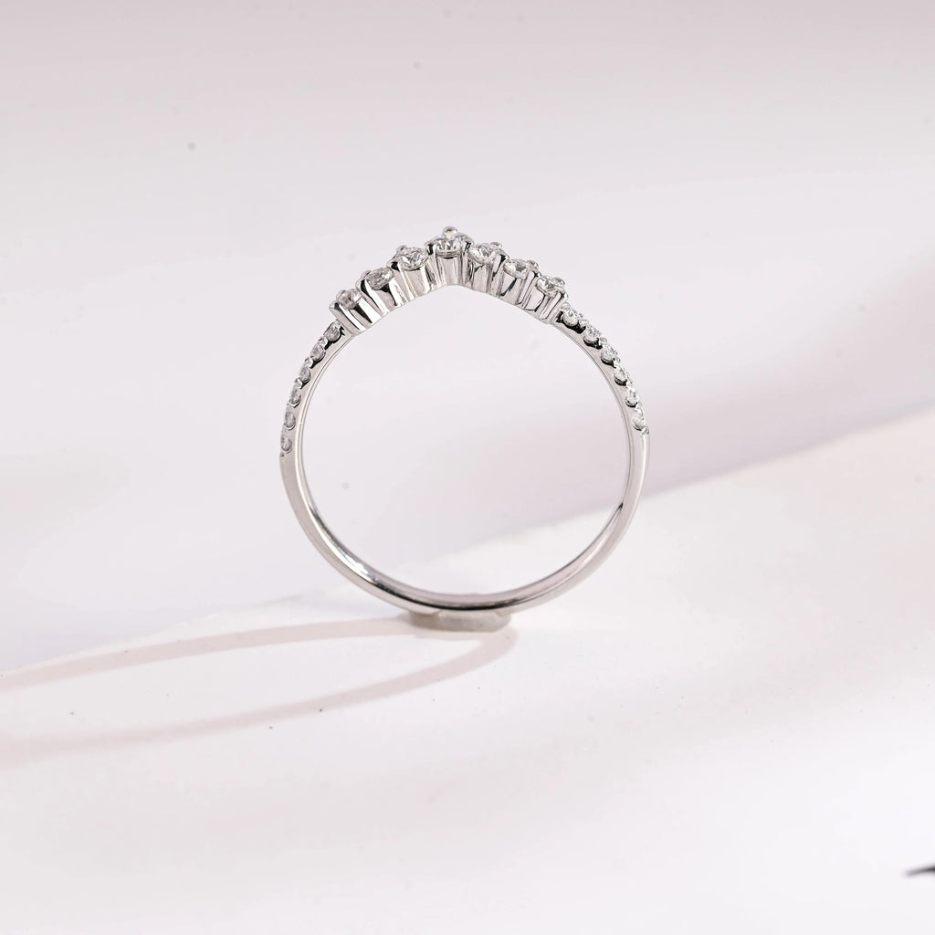 Moissanite Crown Ring, Solid Gold Stacking Ring, Dainty Wedding Band,