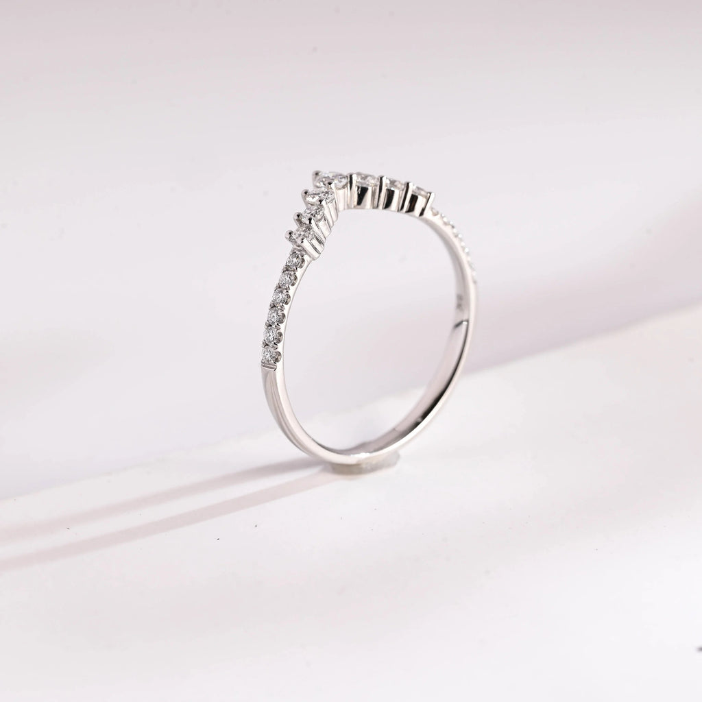 Moissanite Crown Ring, Solid Gold Stacking Ring, Dainty Wedding Band,