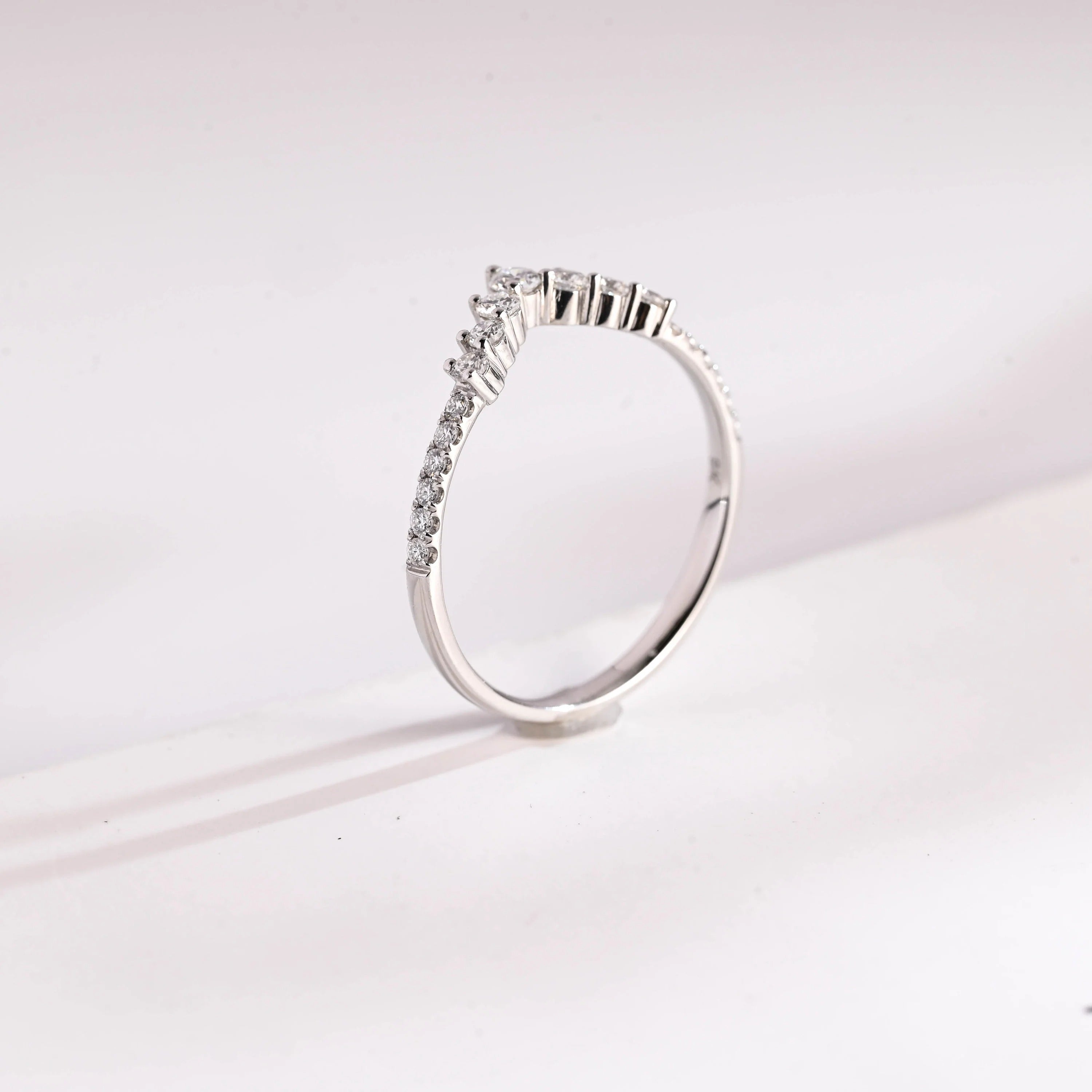 Moissanite Crown Ring, Solid Gold Stacking Ring, Dainty Wedding Band,