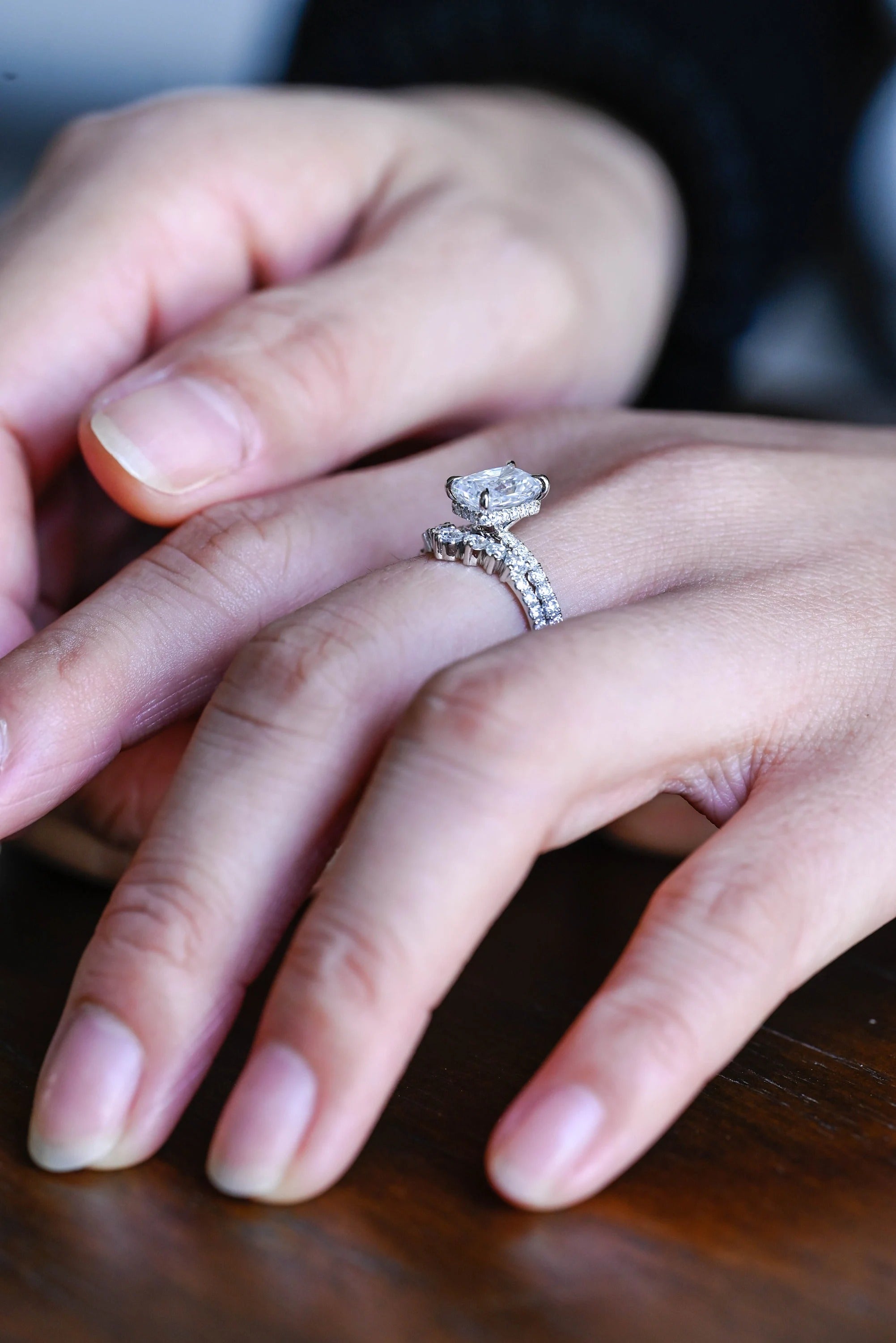 Moissanite Crown Ring, Solid Gold Stacking Ring, Dainty Wedding Band,